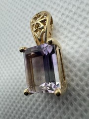 Vintage Emerald Cut Ametrine Purple & Clear Pendant with 10k Yellow Gold 2.46g