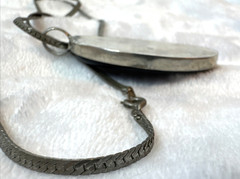 VTG Onyx glass black & silver herringbone chain 90s witchy goth amulet pendant
