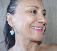 Vintage Carved Heart Larimar Lever back Earrings in 14K GF