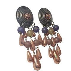 Vintage Mixed Metal Copper Chandelier Earrings Boho Acrylic Bead Dangle
