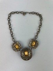 Antique 20s 30s Art Deco Czech Glass Amethyst Rhinestone Choker Bib Necklace 17″