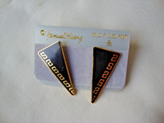 VINTAGE 1970s SAMUEL HUANG DESIGNER CLOISONNE RETRO MOD BLACK STUD EARRINGS