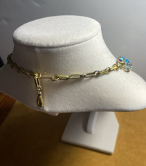 VTG Signed LISNER Blue/Teal AB Crystals Gold Tone Choker/Necklace-16″
