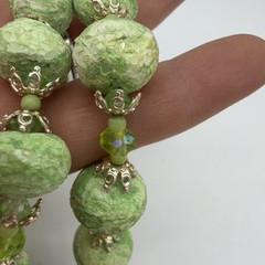 Vtg Faux Jade Necklace Green Sugar Bead Iridescent Large Heavy Statement Japan