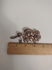 Vintage 195Os Sterling Silver Vermeil AT Rhinestone Flower Brooch Pin 4″ 17.3g