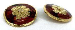 Berebi Earrings Enamel Clip Medallion Center Brown Swirl Goldtone 1.5″ Vintage