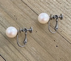 Vintage Marvella Screw Back Earrings Faux Pearl Silver Tone
