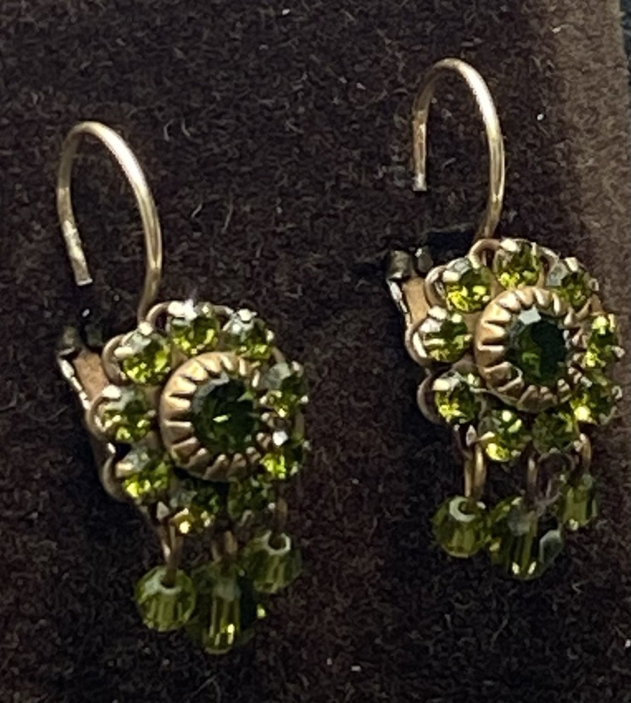 VTG Signed Liz Palacios Lime Green Swarovski Crystal Earrings W/ Lever Closure