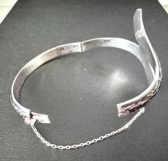 Sterling Silver and Niello, Hinged, Vintage, Siamese Snake Bypass Bangle Bracele