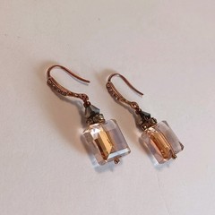 Vintage Square Faceted Crystal Rose Gold Fashion Earrings PLZ READ