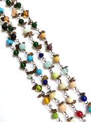 Vintage Wired Glass Beads Brass Dangles Hippie Beads Necklace ~ 36 inches