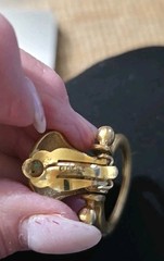 Vintage Matte Gold Tone Door Knocker Donna Karen D.K.N.Y Clip On Earrings 1980s