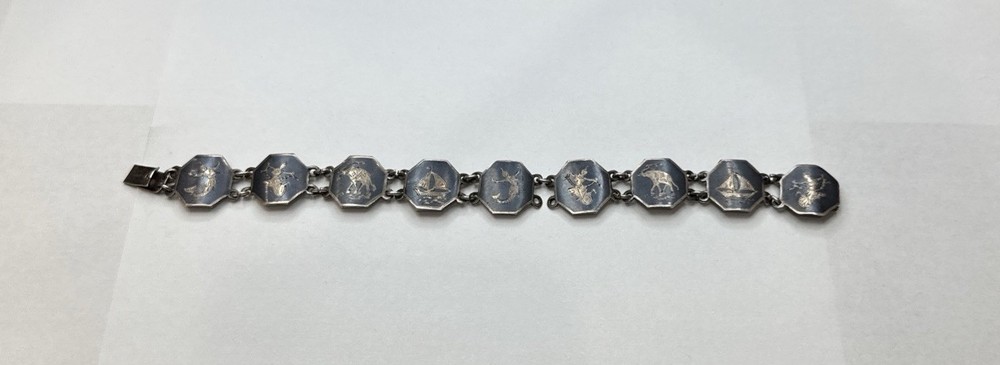 Vintage Siam 925 Sterling Silver with Dancing Goddess Figures Bracelet