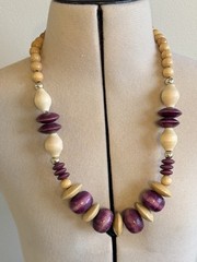 Wooden Beaded Necklace Bohemian Retro Vintage Classic Graduated Beads Purple
