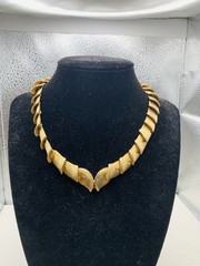Vintage Brushed Gold Tone Leaf Snake Link Collar Bib Greek Goddess 16” Necklace