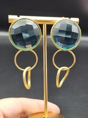 Gorgeous Chic Aquamarine Color Glass Gold Tone Pierced Earrings Not Marked