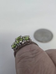 Sterling Silver .925 Manchurian PERIDOT pear Oval Stones Rhodium Coated Sz.5.75