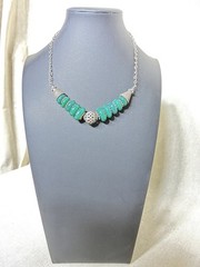 Vintage Moroccan Berber Style Sterling Silver Green Agate Bead Necklace 52g