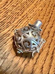 Vintage Brass Harmony Ball Swirled Silver Cage Angel Chime Purple Stone Pendant