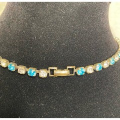 Vintage Blue and White Rhinestone Choker Necklace
