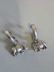 Vintage Sterling Silver Carol Felley Chunky Hippo Hoop Statement Earrings Africa