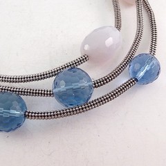 Vtg OXETTE 925 Sterling Silver Chalcedony Crystal Bead Long Necklace 35.5″ Boho