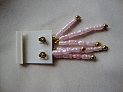 VINTAGE HYPO-ALLERGENIC PINK FRESH WATER RICE PEARL STRANDS STUD DANGLE EARRING