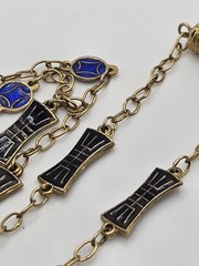 Vintage Chinese Export Silver Gold Tone Black & Blue Enamel Dainty Necklace 24″