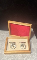Vintage Rock Crystal Cufflinks “Hexagon” W/Original Wooden Box/unmarked/silver