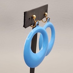Vintage Hoop Clip Earrings Blue Enamel Dangles 1968