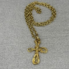 Vintage Necklace Christian Gold Tone Wired Cross Heavy Link Chain 30 Inches