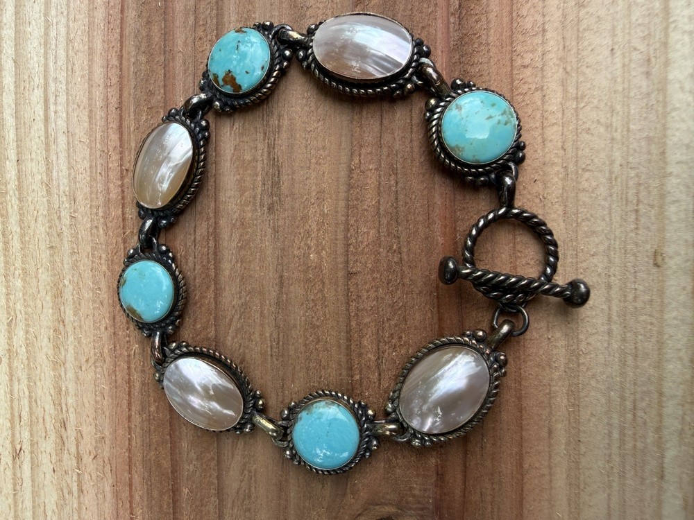 Carolyn Pollack Relios 925 Sterling Silver Bracelet Turquoise Mother of Pearl