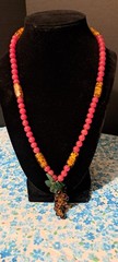 Vintage Red Beaded Necklace With A Cluster Of Grapes And Green Leaf Beads 21 In