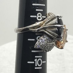 Vintage 925 Sterling Onyx Orange – Clear Cubic Zirconia Pave Design Ring 8.5
