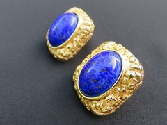 Blue Earrings Clip On Vintage Faux Lapis Signed CRAFT