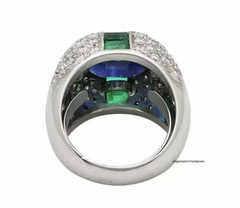 Fantastic Bezel Set Blue Sapphire With Green Emerald & Sparkling CZ Dome Ring