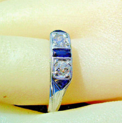 ORIGINAL Diamond Sapphire Deco Wedding Band Antique SOLID 18K GOLD Belais Ring