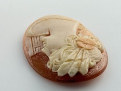 Vintage Loose Hand Carved Shell Cameo Woman with Harp 1 1/8 Inch x 7/8 Inch 3.4g