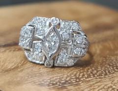 0.52ct Vintage Filigree Platinum Ring Natural Marquise Diamond SI1-H
