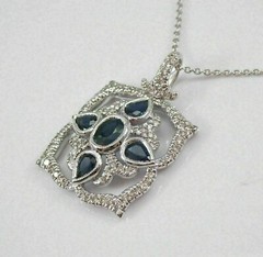 1Ct Oval & Pear Lab Created Sapphire Bezel Vintage Pendant 14K White Gold Plated