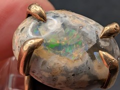 🔥 ANTIQUE 10K GOLD THICK BAND RING BRIGHT GALAXY BOULDER OPAL STONE 8.5 GRAMS