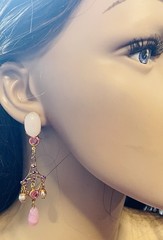 Vintage Miriam Haskell Baroque Art Glass Rose pink Clip On Earrings
