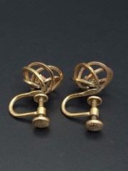 Vintage 12k Gold Filled H.G. Pink Rhinestone Screw Back Earrings Mid Century
