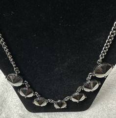 Shiny Smoky Gray/Black Rivoli Rhinestone Antiqued Chain Collar Necklace n646