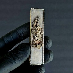 Antique Victorian 925Sterling Silver Filigree Gilt Brass Hair Slide Barette Clip