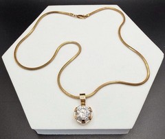 925 Sterling Silver Gold Vermeil 18” Chain Italy 10mm Crystal Pendant