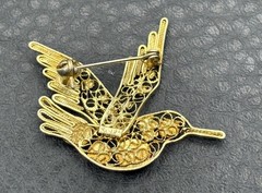 VTG Hummingbird Brooch Vermeil 925 Sterling Silver Turquoise Coral Blue Enamel