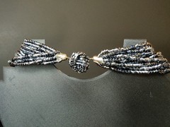 Black Czech Glass 12 Strand 1950’s Necklace Statement Push In Clasp VTG 15″