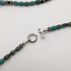 925 Sterling Silver Natural Turquoise & Black Onyx Flower Necklace 20” #42