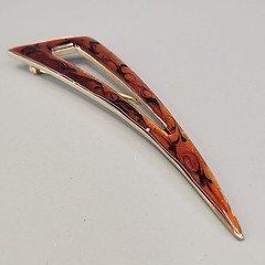 Vintage Modernist Brooch Mid Century Orange Enamel Gold Tone Long 4.25″